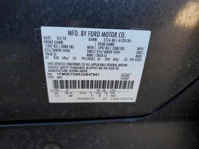 1FM5K7D88JGB47941 - 2018 FORD EXPLORER XLT GRAY photo 13