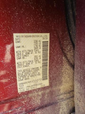 1N6BA0EC4EN514272 - 2014 NISSAN TITAN S RED photo 12