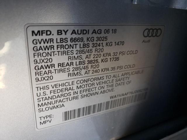 WA1VAAF78JD052705 - 2018 AUDI Q7 PRESTIGE ვერცხლისფერი ფოტო 12