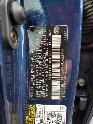 4T1BE30K64U344066 - 2004 TOYOTA CAMRY LE BLUE photo 12