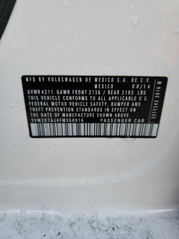 3VW2K7AJ4FM350916 - 2015 VOLKSWAGEN JETTA BASE Սպիտակ լուսանկար 12