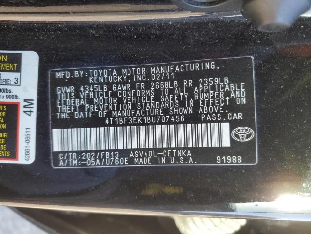 4T1BF3EK1BU707456 - 2011 TOYOTA CAMRY BASE BLACK photo 12