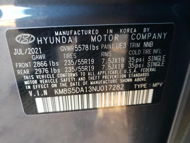 KM8S5DA13NU017282 - 2022 HYUNDAI SANTA FE LIMITED GRAY photo 12