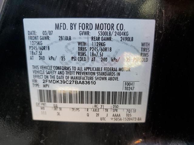 2FMDK39C27BA83610 - 2007 FORD EDGE SEL PLUS BLACK photo 13