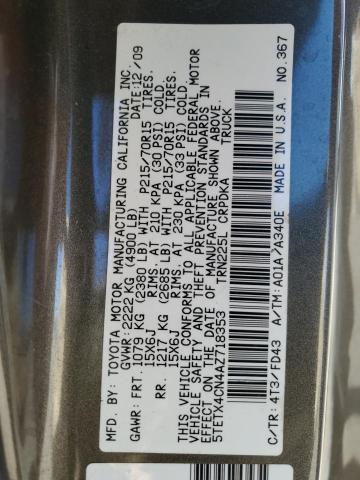 5TETX4CN4AZ718353 - 2010 TOYOTA TACOMA ACCESS CAB თაფლისფერი ფოტო 12