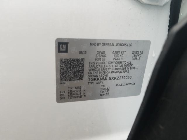 1GKKNMLSXKZ279040 - 2019 GMC ACADIA SLT-1  photo 10