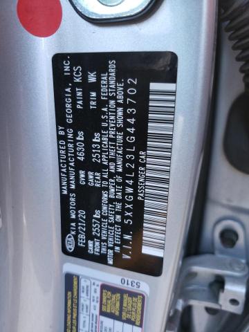 5XXGW4L23LG443702 - 2020 KIA OPTIMA SX SILVER photo 12