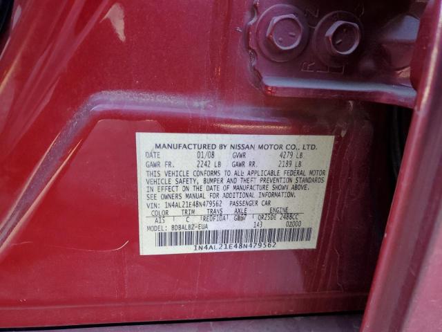 1N4AL21E48N479562 - 2008 NISSAN ALTIMA 2.5 RED photo 12