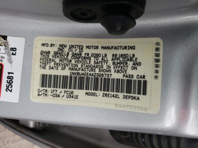 1NXBU4EE4AZ326737 - 2010 TOYOTA COROLLA BASE 银色 照片 12