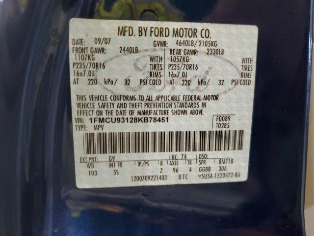 1FMCU93128KB78451 - 2008 FORD ESCAPE XLT BLUE photo 12