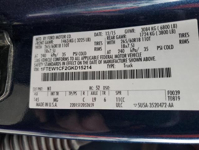1FTEW1CF2GKD15214 - 2016 FORD F150 SUPERCREW BLUE photo 12