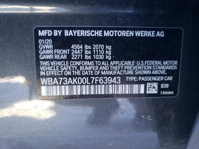 WBA73AK00L7F63943 - 2020 BMW 228XI GRAY photo 12