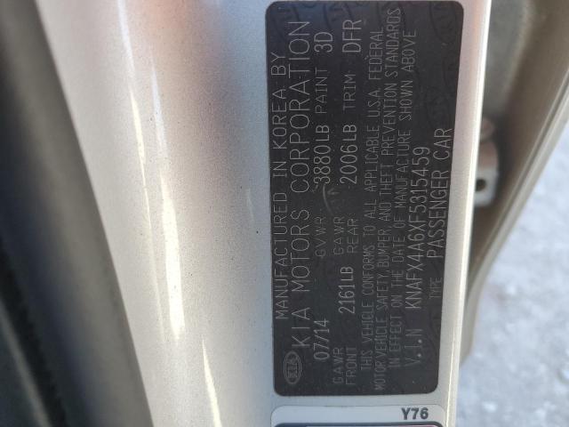 KNAFX4A6XF5315459 - 2015 KIA FORTE LX SILVER photo 12