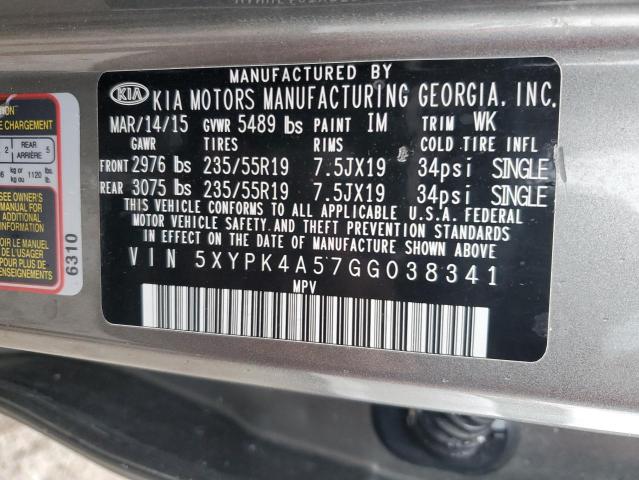 5XYPK4A57GG038341 - 2016 KIA SORENTO SX GRAY photo 12