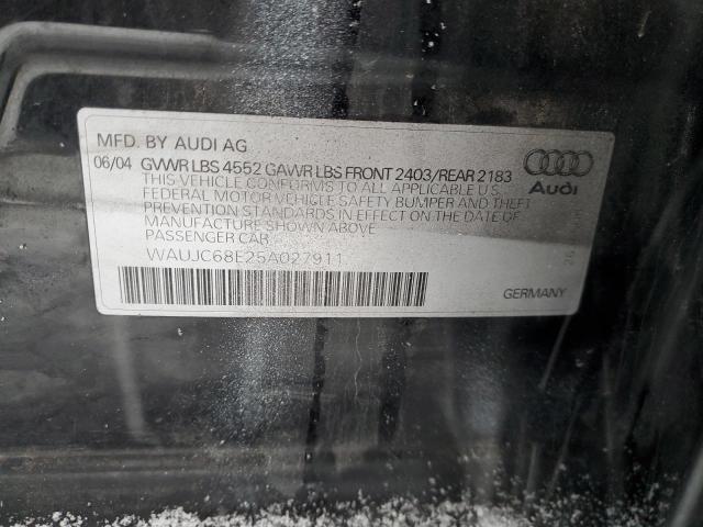 WAUJC68E25A027911 - 2005 AUDI A4 1.8T BLACK photo 12