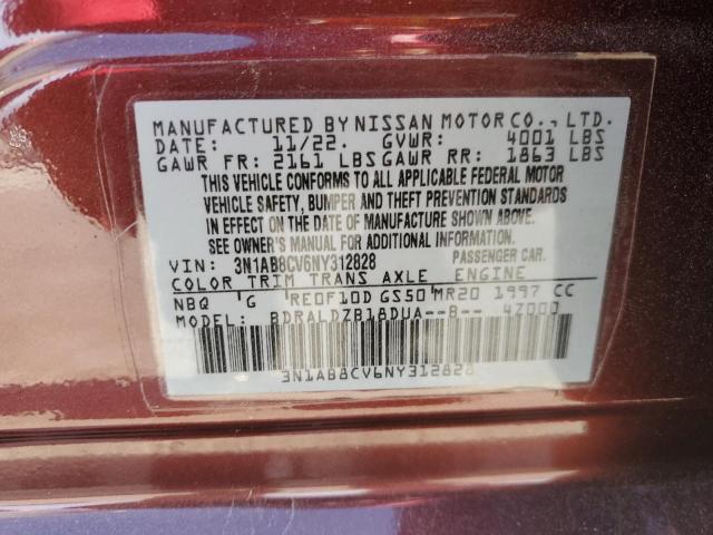 3N1AB8CV6NY312828 - 2022 NISSAN SENTRA SV BURGUNDY photo 12