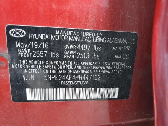 5NPE24AF4HH447102 - 2017 HYUNDAI SONATA SE RED photo 12