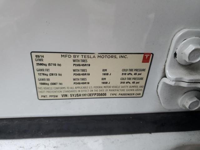 5YJSA1H13EFP35606 - 2014 TESLA MODEL S Սպիտակ լուսանկար 12