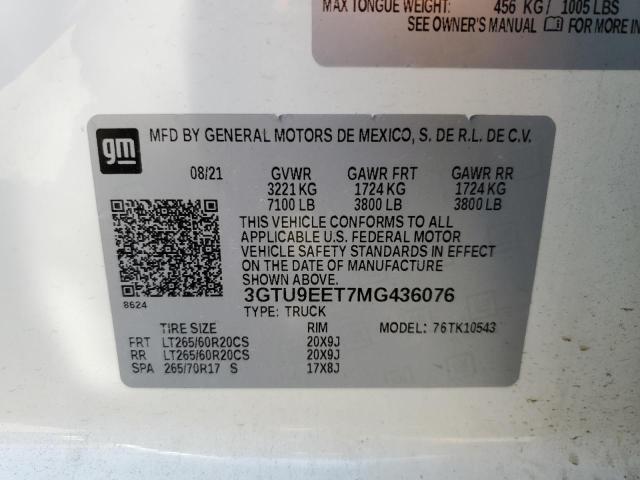 3GTU9EET7MG436076 - 2021 GMC SIERRA K1500 AT4 WHITE photo 12