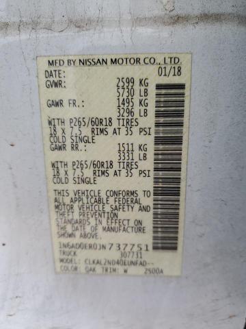 1N6AD0ER0JN737751 - 2018 NISSAN FRONTIER S WHITE photo 12