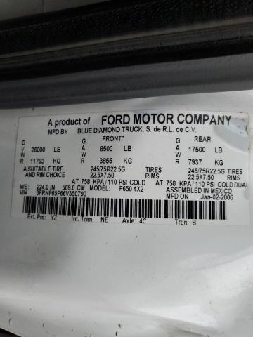 3FRNF65F66V350790 - 2006 FORD F650 SUPER DUTY WHITE photo 10