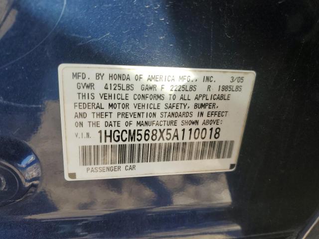 1HGCM568X5A110018 - 2005 HONDA ACCORD EX BLUE photo 12