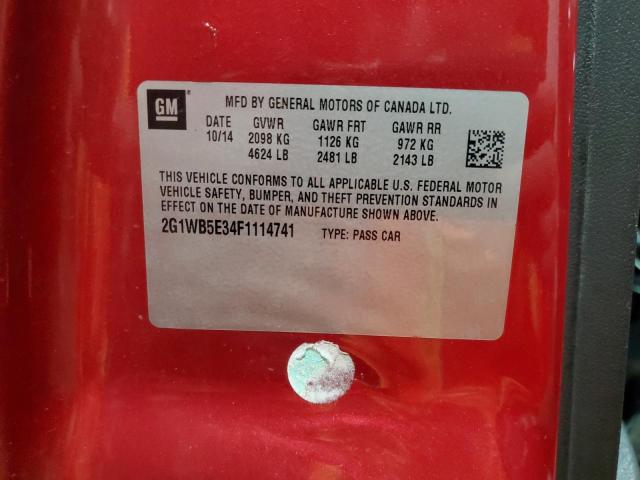 2G1WB5E34F1114741 - 2015 CHEVROLET IMPALA LIM LT RED photo 12