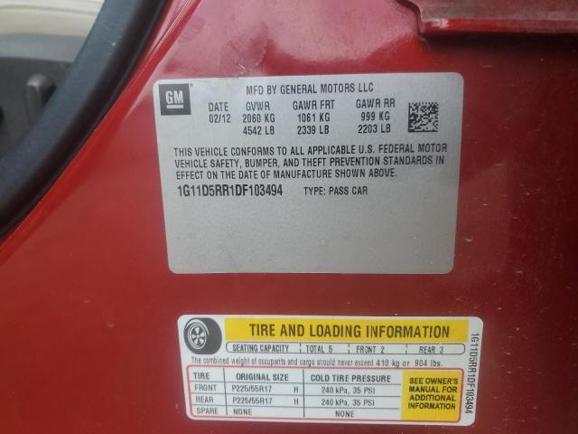 1G11D5RR1DF103494 - 2013 CHEVROLET MALIBU 1LT WHITE photo 12