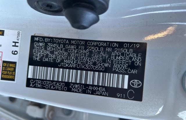 JTDKARFU1K3070550 - 2019 TOYOTA PRIUS WHITE photo 10