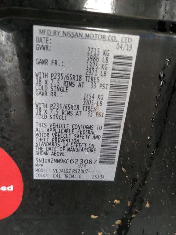 5N1DR2MN9KC623087 - 2019 NISSAN PATHFINDER S 黑色 照片 12