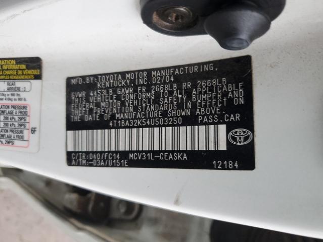 4T1BA32K54U503250 - 2004 TOYOTA CAMRY SE WHITE photo 12