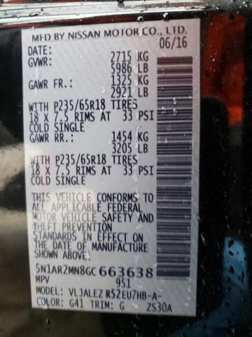 5N1AR2MN8GC663638 - 2016 NISSAN PATHFINDER S 黑色 照片 13