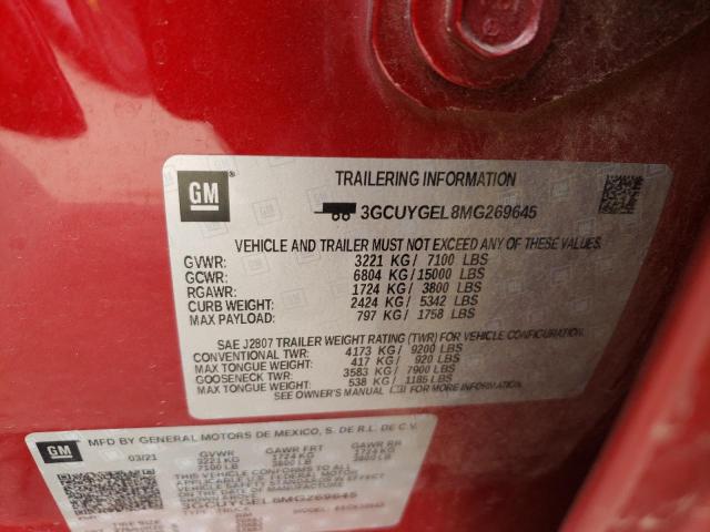 3GCUYGEL8MG269645 - 2021 CHEVROLET SILVERADO K1500 LTZ RED photo 12