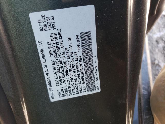 5FNRL6H99JB091874 - 2018 HONDA ODYSSEY ELITE Grafito foto 13