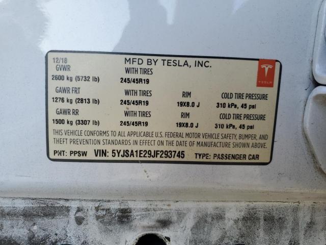 5YJSA1E29JF193745 - 2018 TESLA MODEL S თეთრი ფოტო 13
