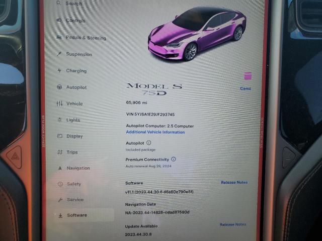 5YJSA1E29JF193745 - 2018 TESLA MODEL S თეთრი ფოტო 9