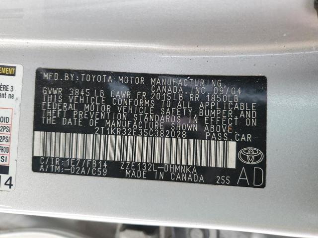 2T1KR32E35C382028 - 2005 TOYOTA COROLLA MA XR SILVER photo 13