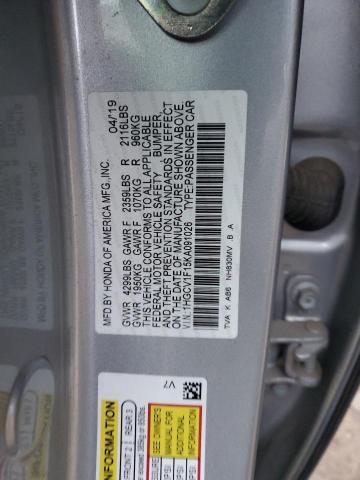 1HGCV1F15KA091026 - 2019 HONDA ACCORD LX GRAY photo 12