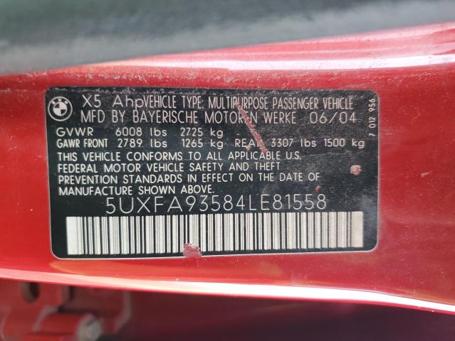 5UXFA93584LE81558 - 2004 BMW X5 4.8IS RED photo 12