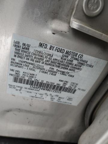 1FAHP24W98G123555 - 2008 FORD TAURUS LIM SEL SILVER photo 12