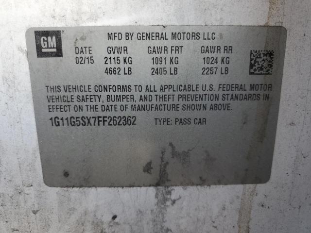 1G11G5SX7FF262362 - 2015 CHEVROLET MALIBU LTZ თეთრი ფოტო 13