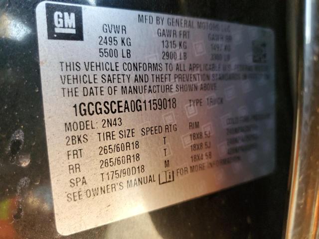 1GCGSCEA0G1159018 - 2016 CHEVROLET COLORADO LT BLACK photo 12