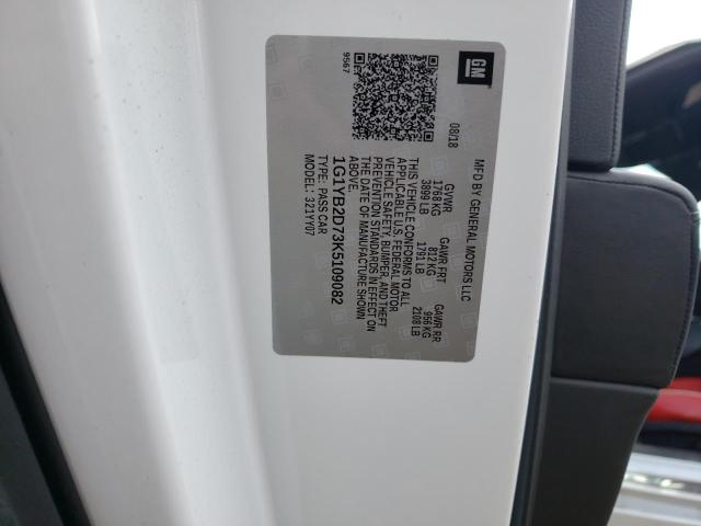 1G1YB2D73K5109082 - 2019 CHEVROLET CORVETTE STINGRAY 1LT WHITE photo 12