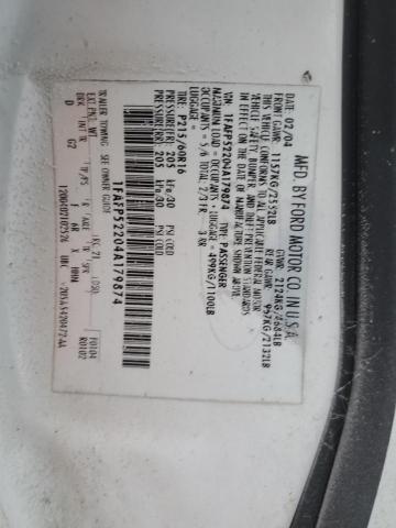 1FAFP52204A179874 - 2004 FORD TAURUS LX WHITE photo 12