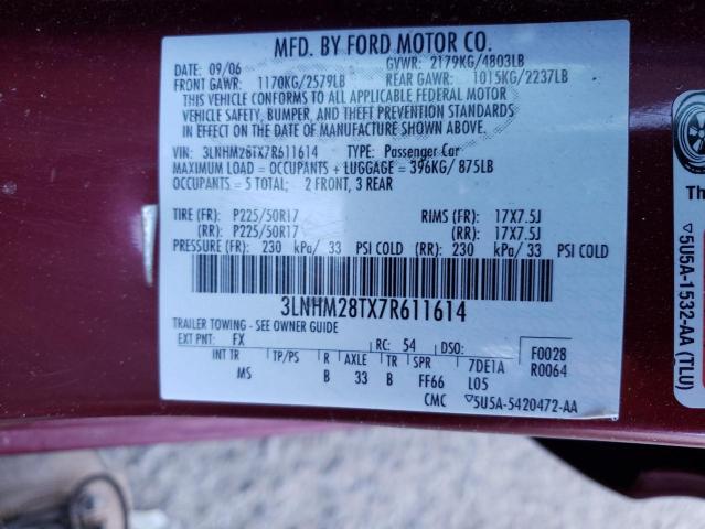 3LNHM28TX7R611614 - 2007 LINCOLN MKZ RED photo 12