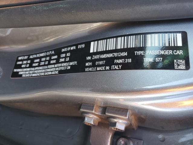 ZARFAMBN9K7612494 - 2019 ALFA ROMEO GIULIA TI Boz foto 12