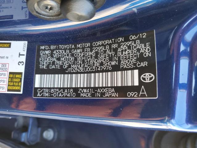 JTDZN3EU0C3147976 - 2012 TOYOTA PRIUS V BLUE photo 12