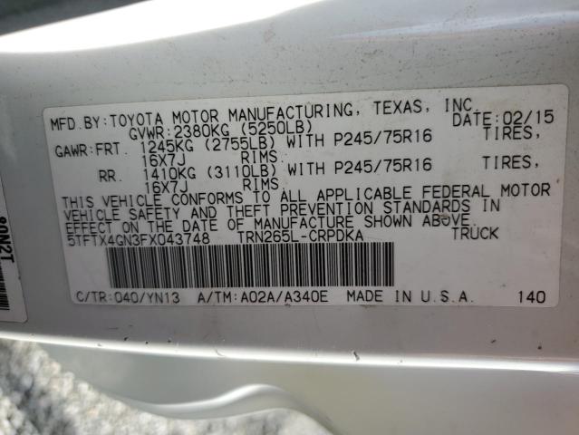 5TFTX4GN3FX043748 - 2015 TOYOTA TACOMA PRERUNNER ACCESS CAB WHITE photo 13