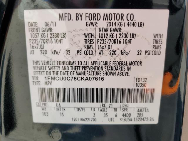 1FMCU0C78CKA07616 - 2012 FORD ESCAPE XLS BLACK photo 13