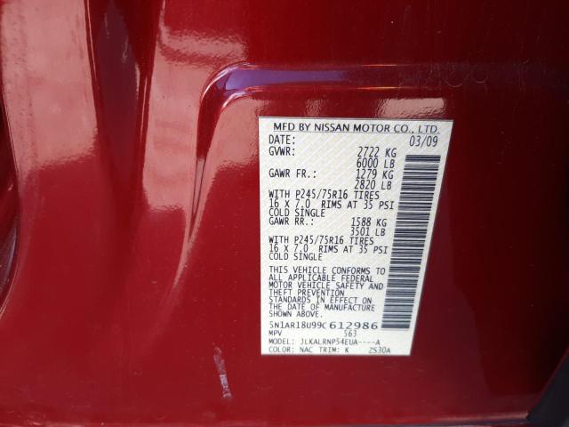 5N1AR18U99C612986 - 2009 NISSAN PATHFINDER S MAROON photo 13